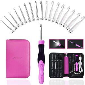 New 17 Size Lighted Crochet Hooks Set 2.5 mm to 14.0 mm, Metal Rechargeable